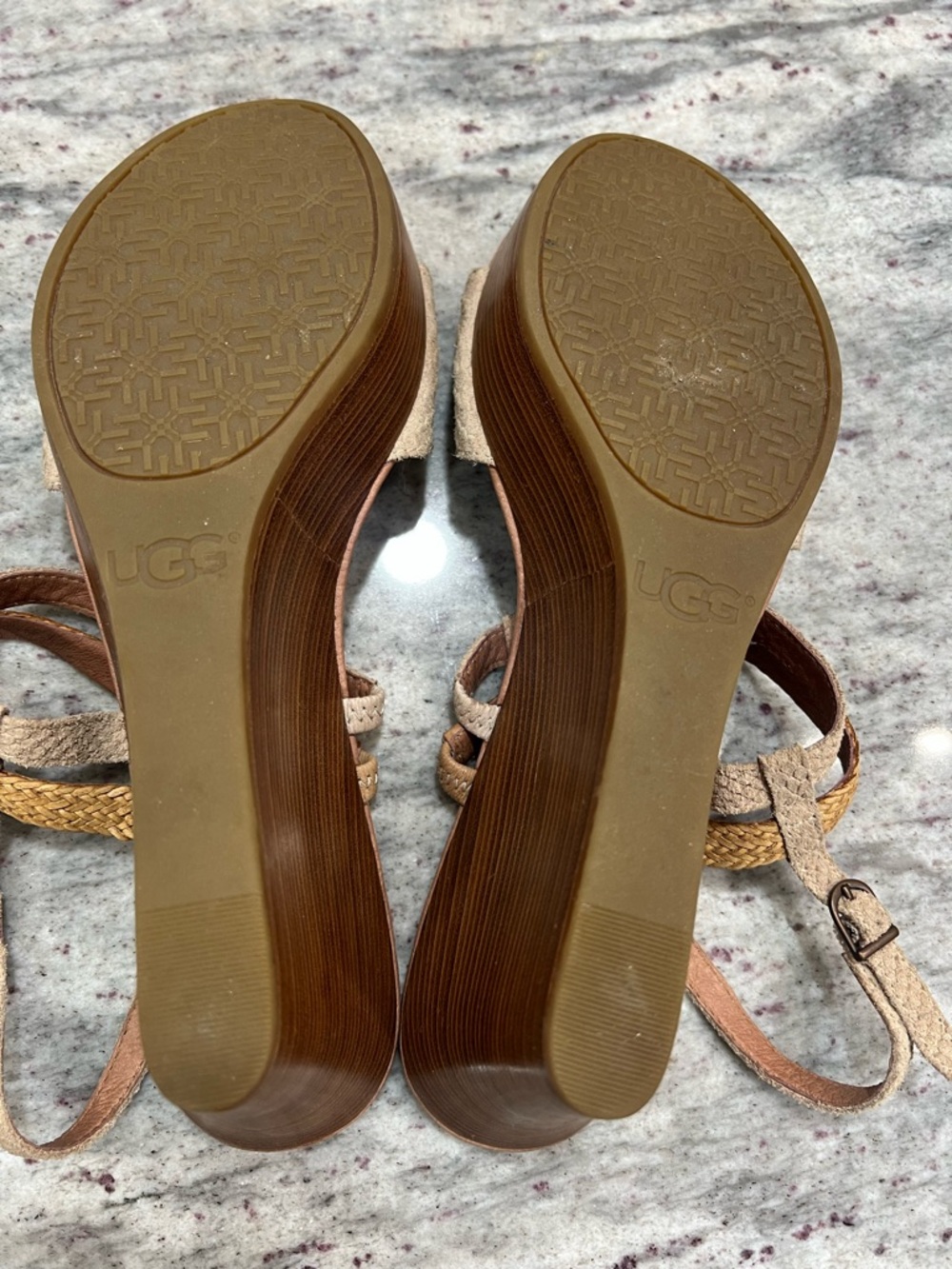 UGG Women's Tan Strap Slingback Wedge Sandals - Picture 4 of 5